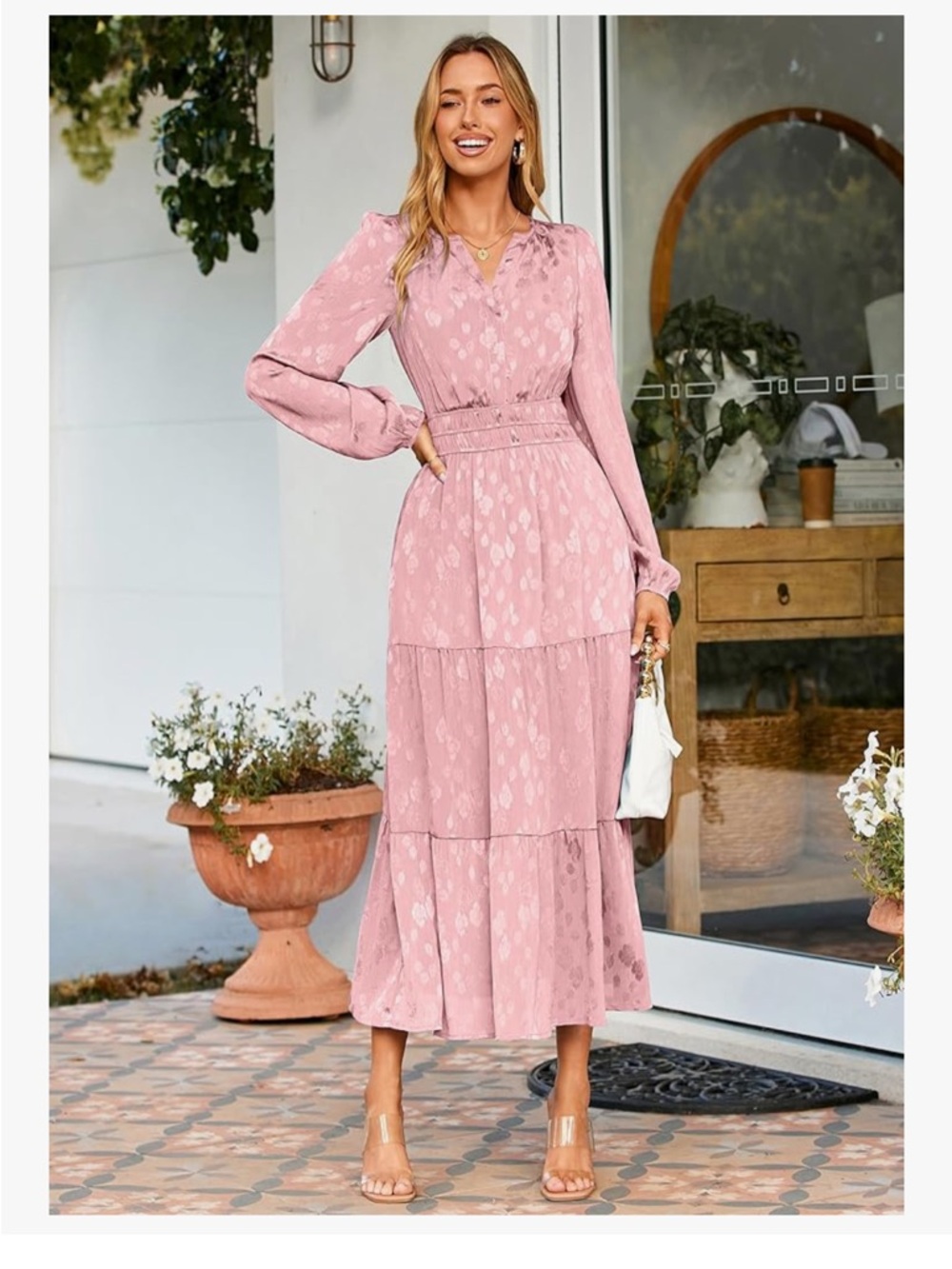 Elegant Pink Tiered Midi Dress - Women